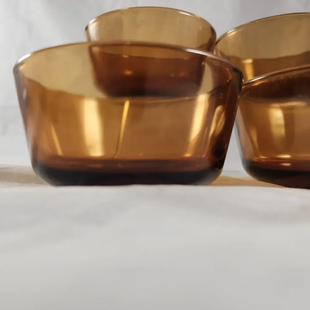 Set of 4 Vintage 1960s Anchor Hocking Amber 6 oz Glass Ramekins/Custard Cups